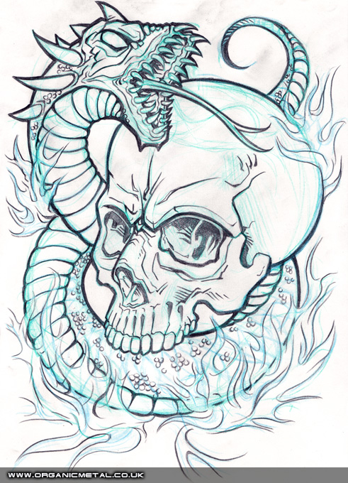 Snake Tattoo Line Drawing : Organic metal extras skull snake pencil line art
