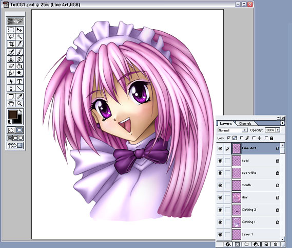 anime tutorial: fig 24: colour line art layer