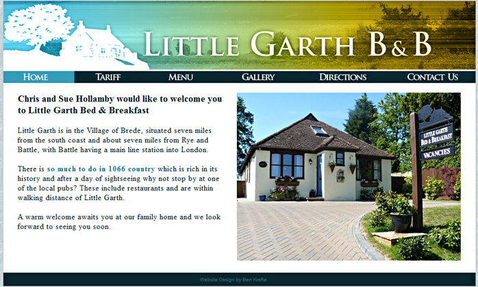 bed and breakfast site design screen shot