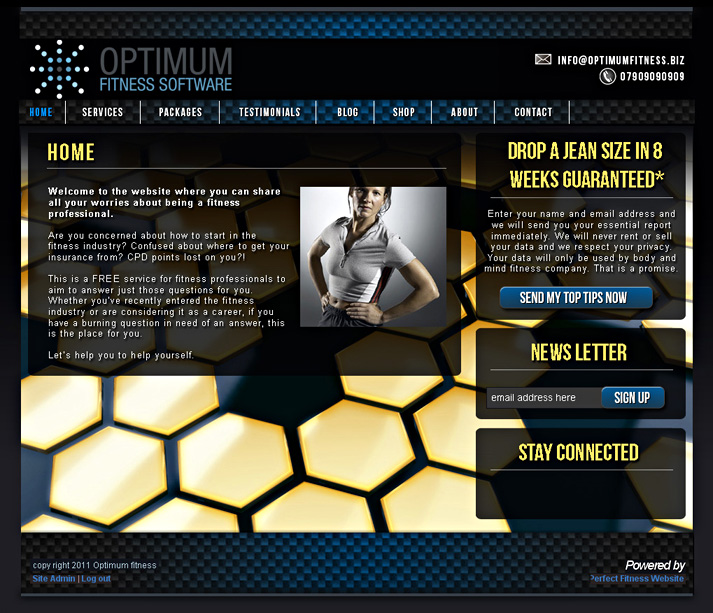 honeycomb fitness site design screenshot